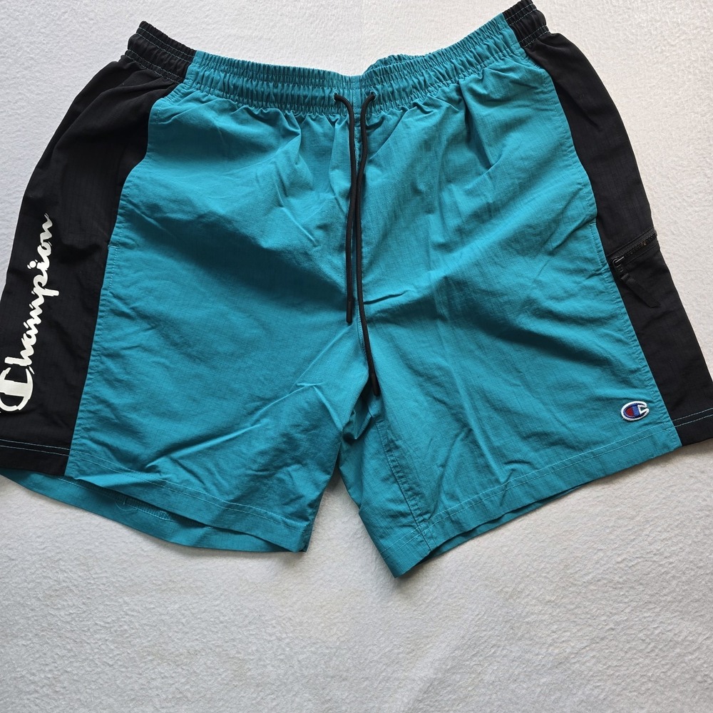 Champion Men's 7" Hybrid Shorts 90s Block Teal Blue Swim Trunk Gym Running L
